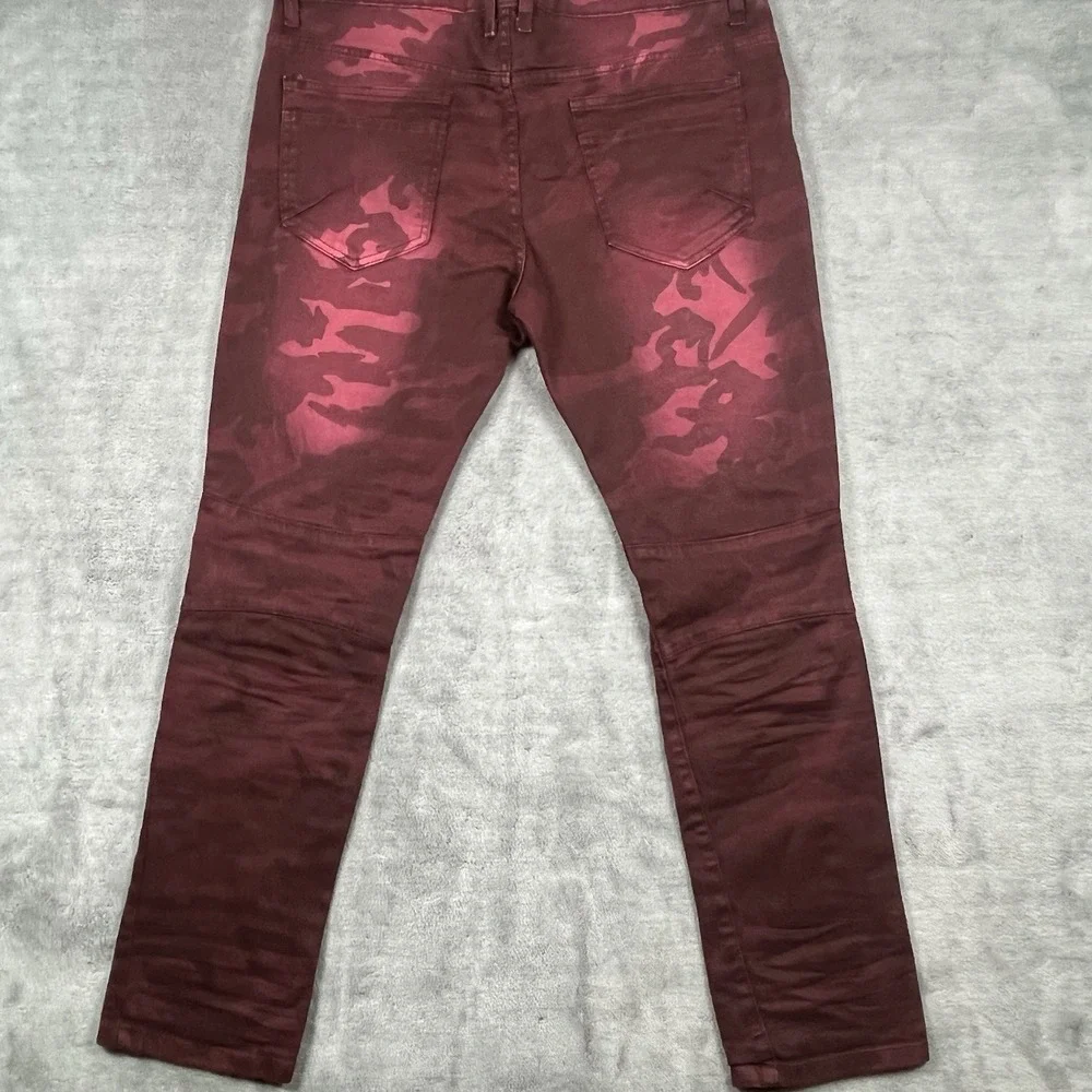 Smoke Rise Jeans Men 40x32 Red Burgundy Camo Straight Leg Slim Denim Moto Grunge